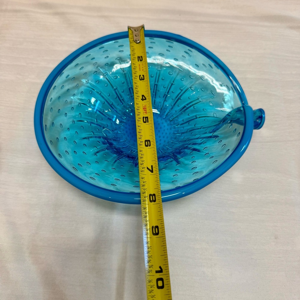Vintage Murano Style Speckled Blue Hand Blown Art Glass Ashtray Bowl Mid Century - Picture 9 of 10